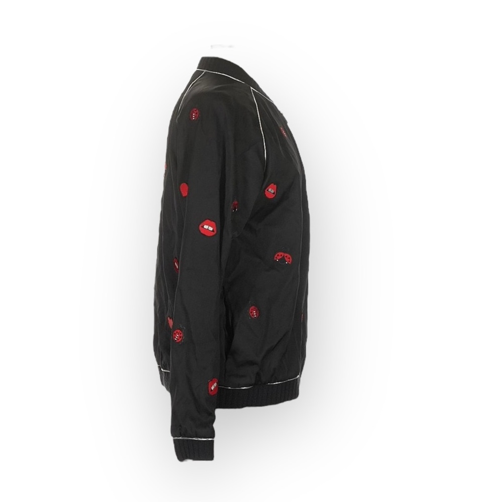 new Lauren Moshi 𖠌 Paris Ladybug Love Kiss Patch Bomber Jacket 𖠌 Black 𖠌 Medium - Picture 9 of 16